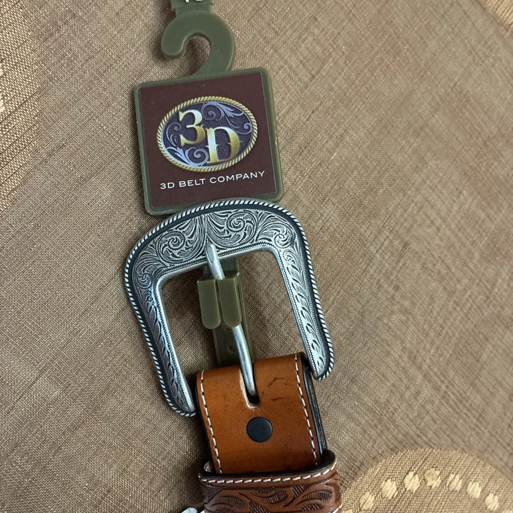 3D Belt Co. Men's Leather Belt Western Buckle Handtool Weave Pattern Sz. 46 NWT